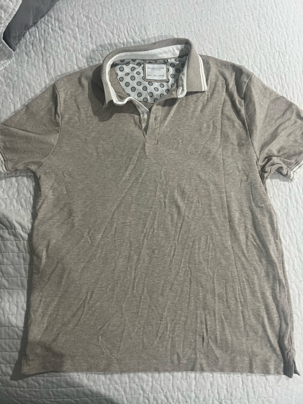 Denim & Flower Men's Tan Heather Polo with Contrast Trim